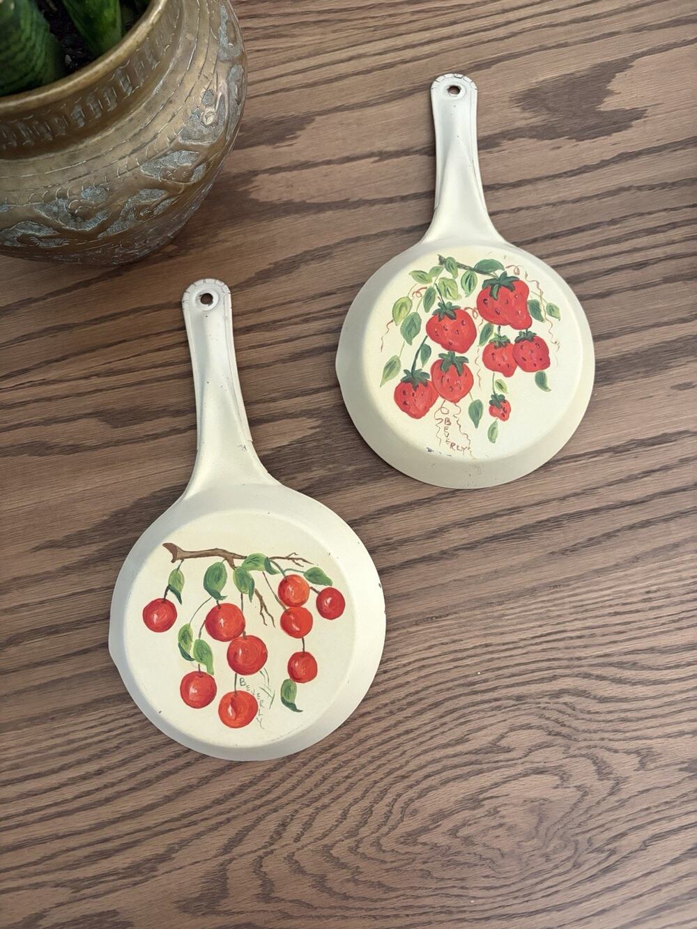 Vintage Hand Painted Pans Farmhouse Decor Wall Hanging Vintage Kitchen Decor